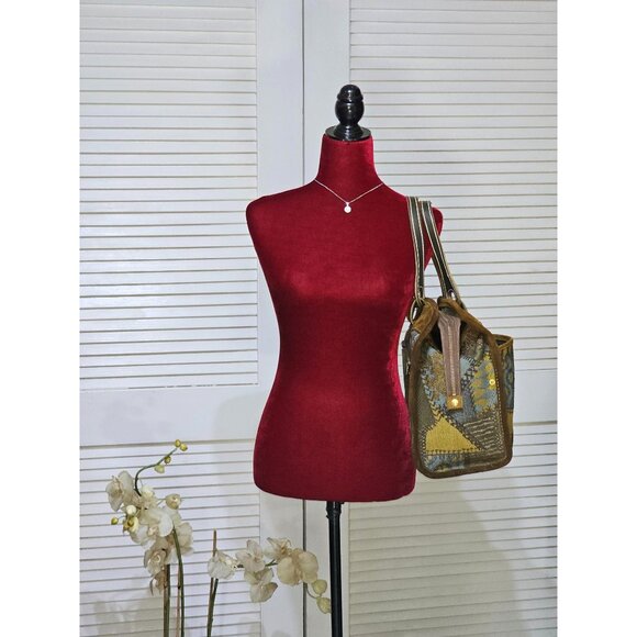 Vintage French Company Patchwork Suede Leather Travel Handbag Sz L 2710 - Picture 12 of 16